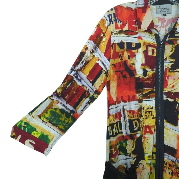 Lynn Ritchie Silver Colorful Abstract Print Open Front zip Top Logan look size M - Picture 3 of 16